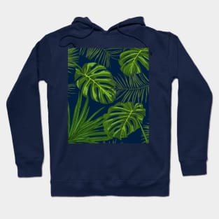 Tropical Plants on Midnight Blue Hoodie